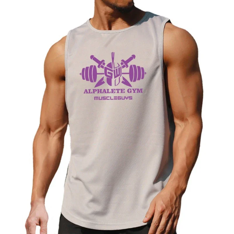

Men's Sports Gym Tank Tops Fitness Vests Mesh Bodybuilding Stringer Clothes Summer Quick Dry Sleeveless Shirts Muscle Singlets