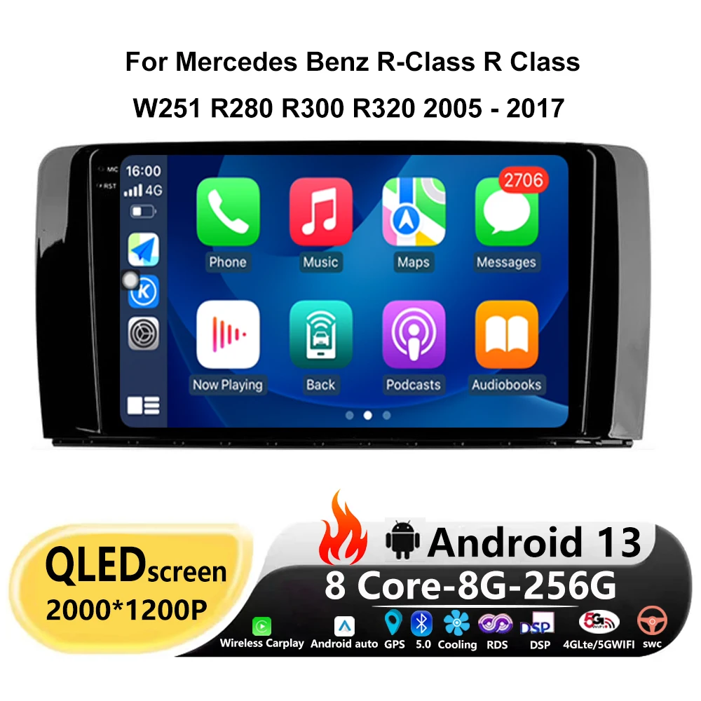 

For Mercedes Benz R-Class R Class W251 R280 R300 R320 2005 - 2017 Android 13 Car Radio Stereo Carplay Multimedia Video BT