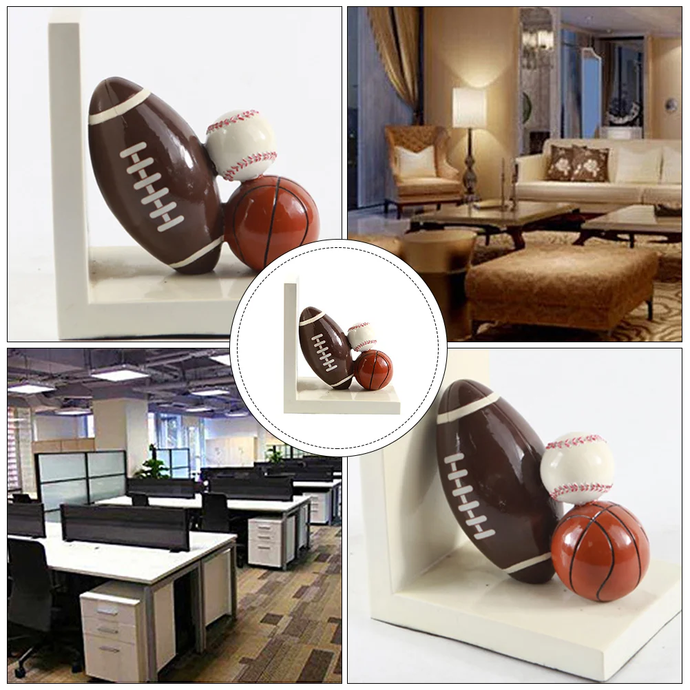 2 Piece Resin Rugby Bookend Set Creative Cartoon Football Document ganizer for Study Bedroom Office Home Cafe Bookshelf Storage