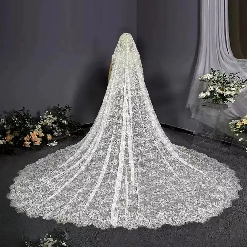 New 3D Lace Floral Embroidered Lace Church Veil with Train Wedding Dress Accessories Veil Church Veil 3M Wide