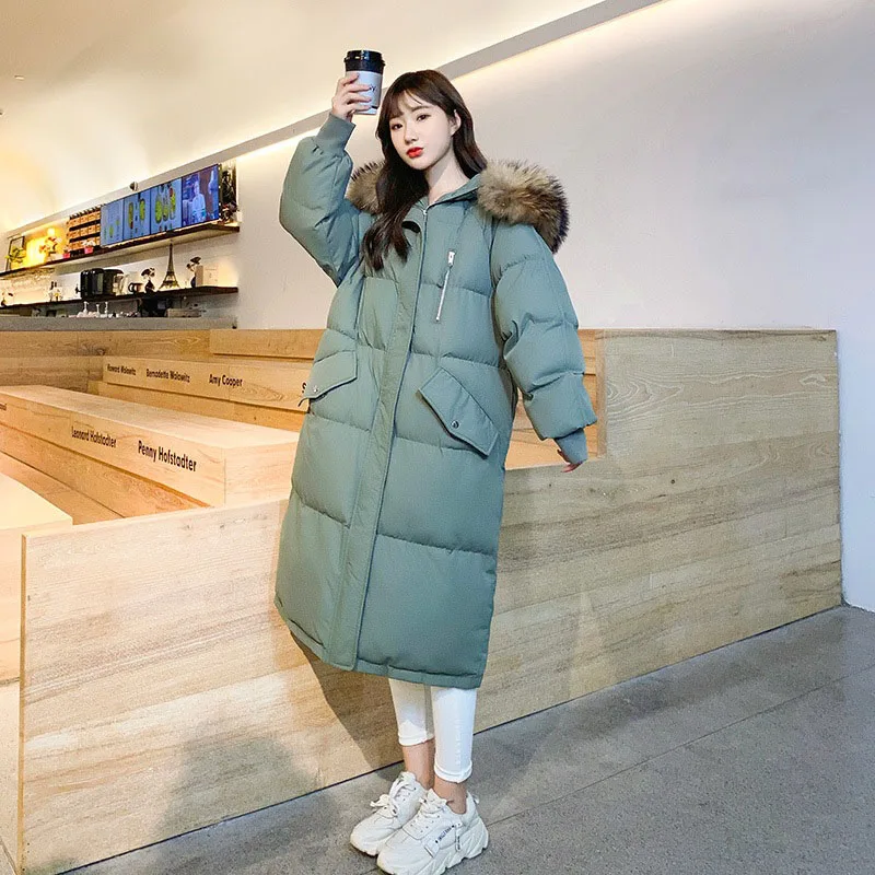 Female Clothing Fashion Solid Color Winter Women Cotton Jacket 2024 New Warm Hooded Fur Collar Loose Women Down Cotton Coat H54