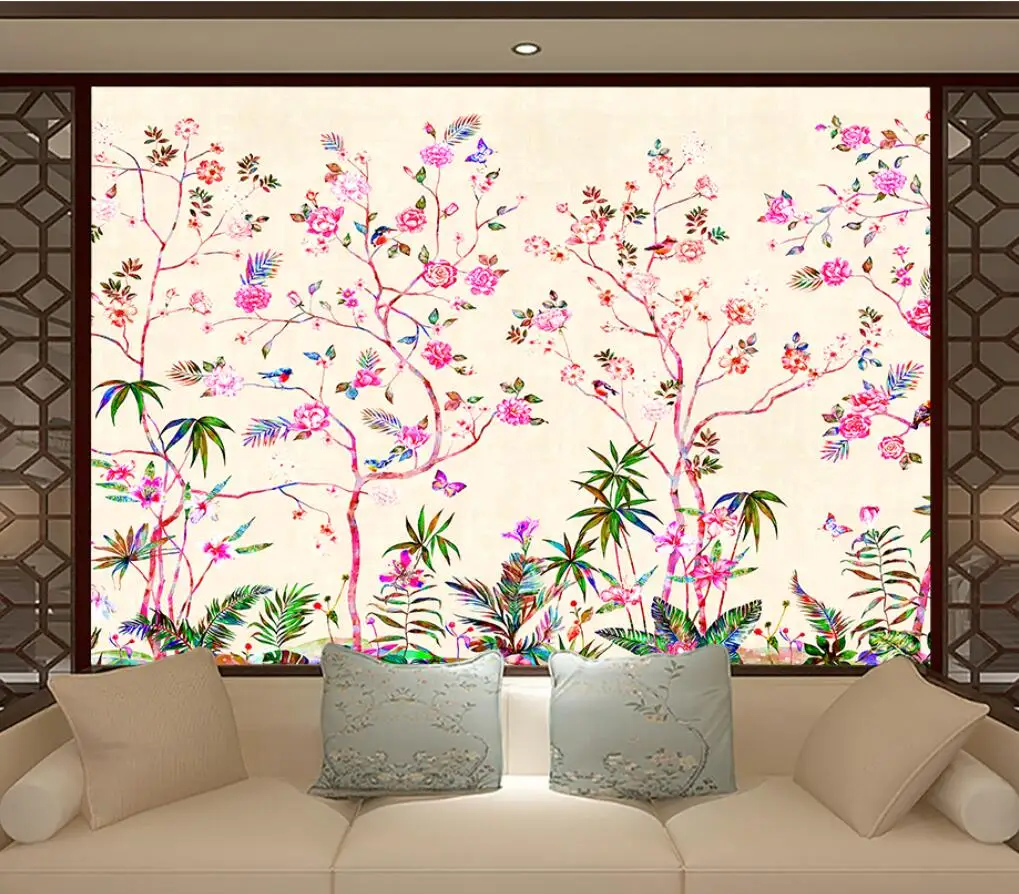 Custom size mural Chinese flower bird branch background wall home decoration living room bedroom flower vine murals 3d wallpaper