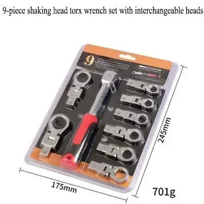 Portable Ratchet Wrench 8/9/20 Pcs Shaking Head Interchangeable Combination Set Rotatable 180 °Removable Flexible Torque Spanner