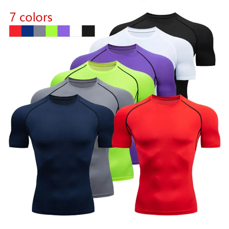 Mens Running Compression T-shirt Short Sleeve Sport Tees Gym Fitness Sweatshirt Male Jogging Tracksuit Homme Athletic Shirt Tops