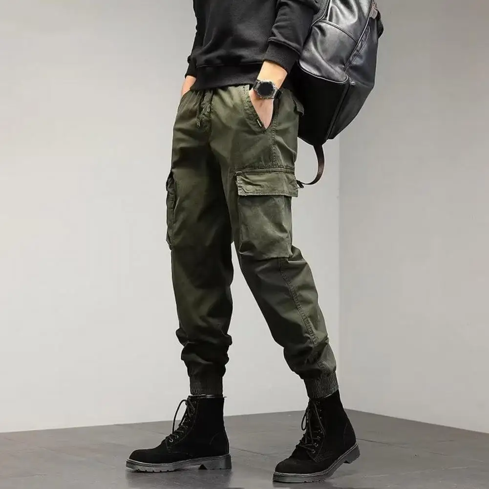 

Drawstring Men's Cargo Pants 2025 New Casual Loose Autumn Winter Straight Leg Pants Multi-Pockets Sweatpants ﻿male Overalls