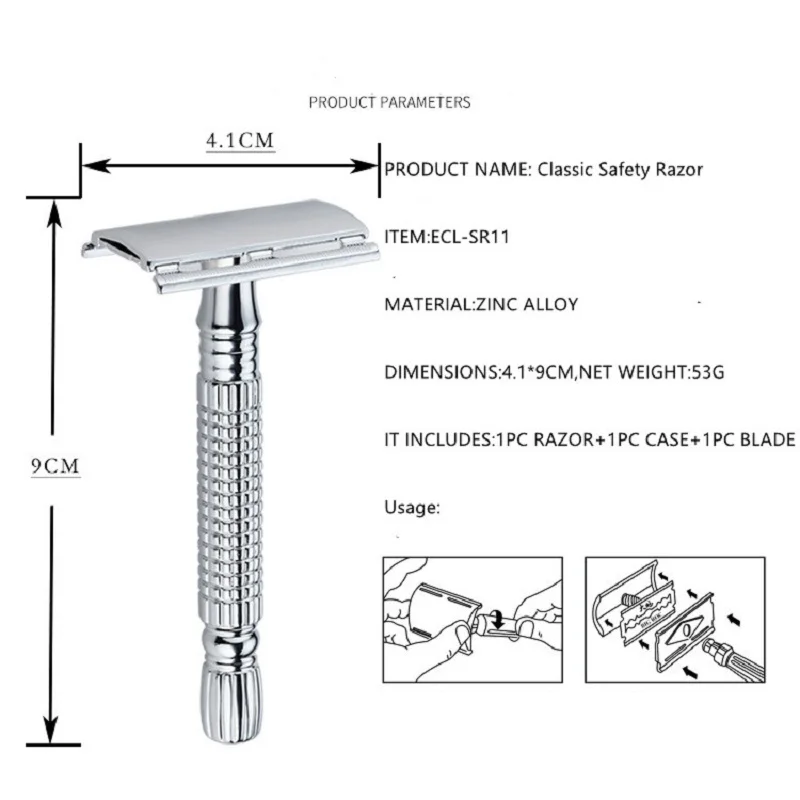 Классическая Ручная бритва с двойными краями, безопасная бритва для мужчин и женщин, инструмент для удаления волос с лезвиями и футляром