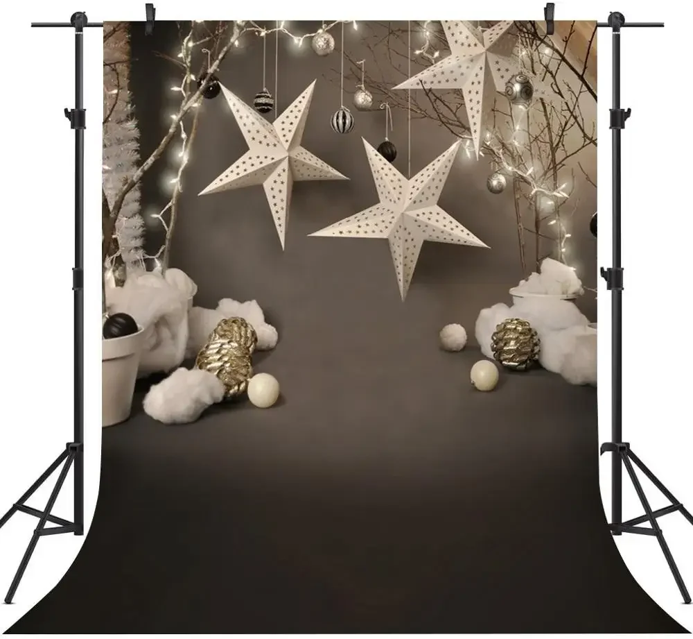 Black Christmas Star Newborn Photography Background Kids Portrait Winter Happy Nea Year Photocall Bells art Photo Booth