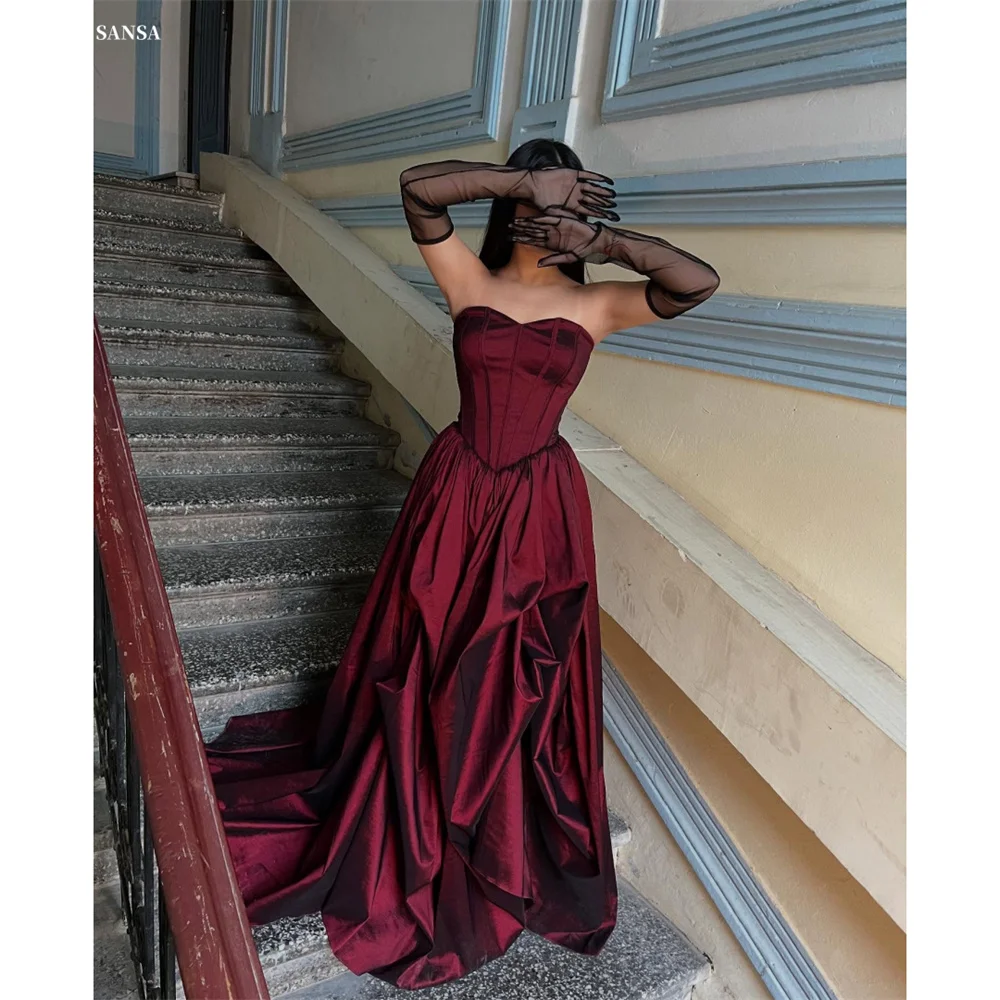 

Sansa Customized Detachable Sleeves Strapless A-line Prom Dresses Pleats Floor-length فساتين سهرات Elegant Party Dresses 2025