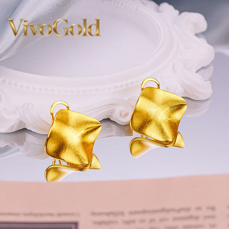 

VivoGoldIrregular Niche Design 9999 24K Real Gold Brushed Metallic Square Earrings Ins Cold Wind Earrings Temperament Earrings f