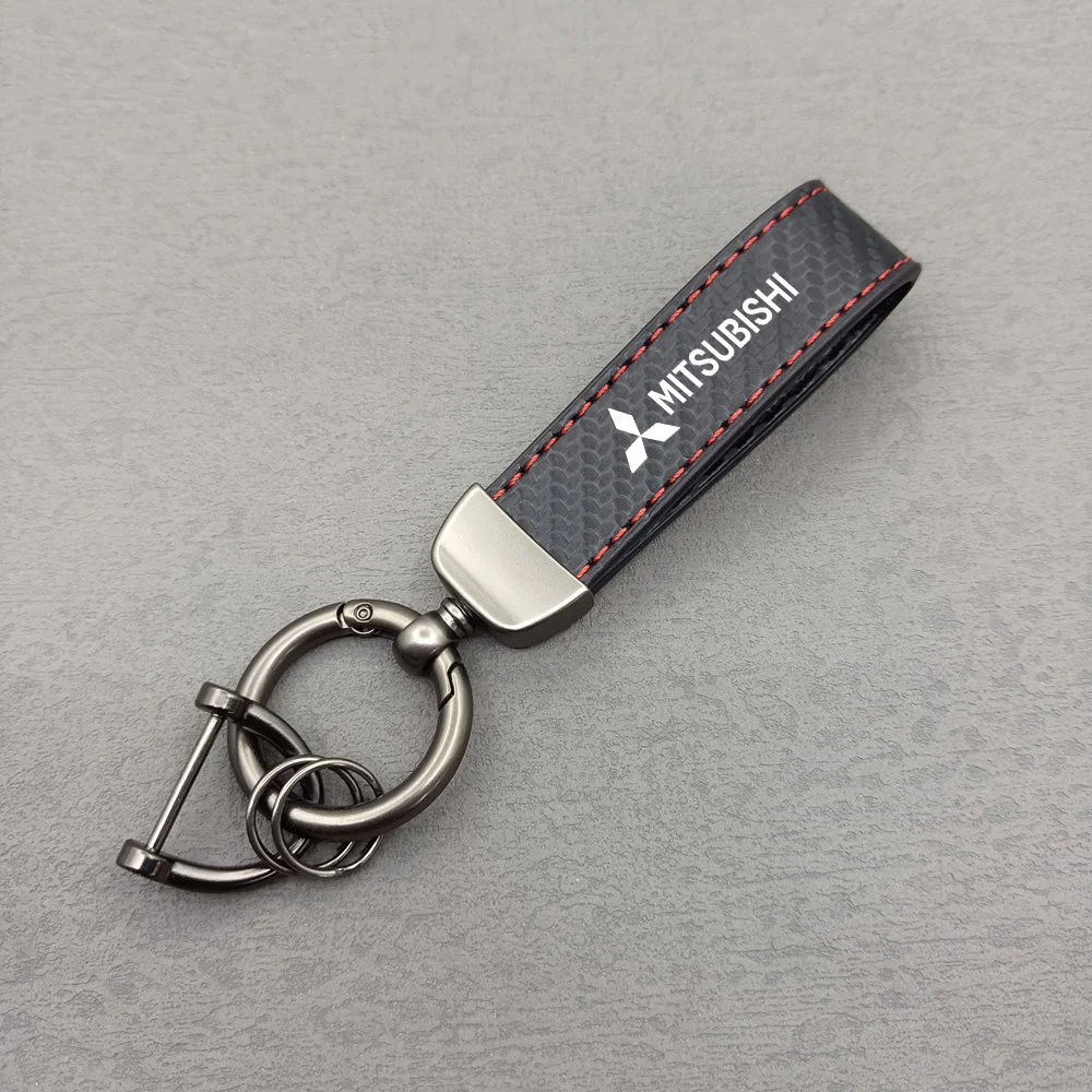 Car Logo KeyChain Genuine Leather Key Chain Pure Color Buckle Key Ring For Mitsubishi Lancer Asx Outlander Pajero L200 Ralliart