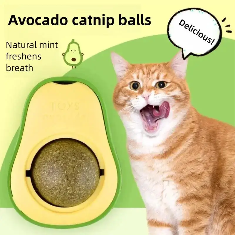 

Catnip Ball Bite Resistant Cat Toy Interactive Avocado Spin Licking Ball Chewing Stress Relief Fun Play Promotes Dental Cleaning