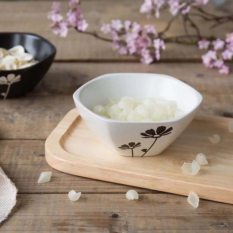 Hand-painted Daisy Ceramic Tableware Black and White Square Plate Square Dish Household Hexagonal Small Rice Bowl Square Bowl