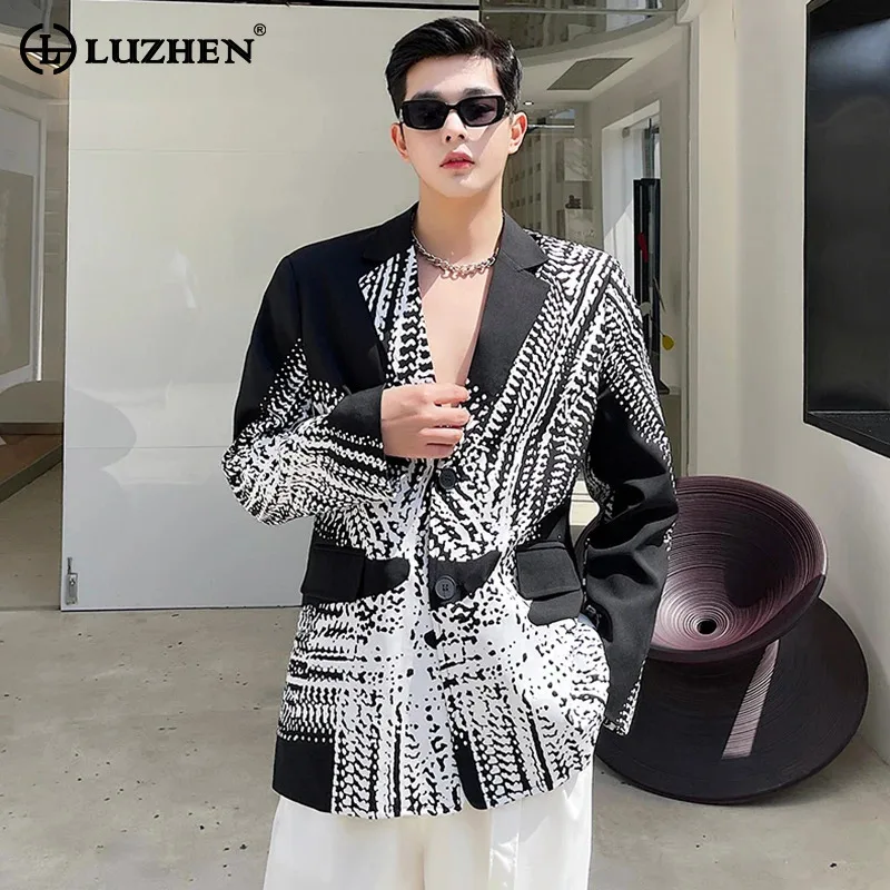 LUZHEN Color Contrast Printed Blazer Coat Men's 2024 High Street Original Personality Trendy Suit Korean Male Clothing LZ5428