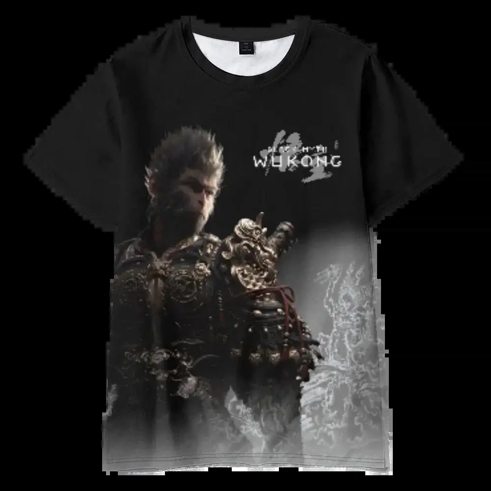 

Черная миф Wukong Футболка женская мультяшная модная повседневная футболка свободный топ с круглым вырезом и коротким рукавом
