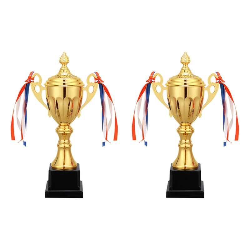 

2Pcs 11 Inch Gold Trophy Cup For Sports Meeting Competitions Soccer Winner Team Awards And Competition Parties Favors