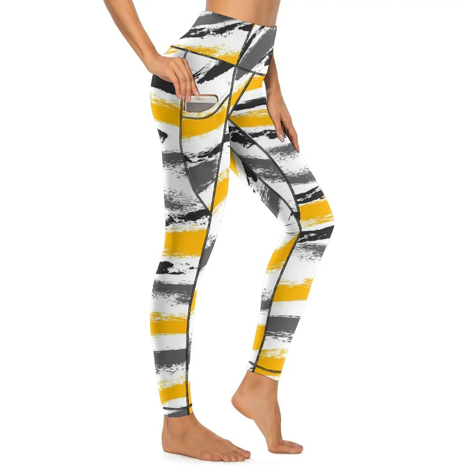 

Brush Textured Leggings Sexy Yellow And Black Push Up Yoga Pants Funny Quick-Dry Leggins Lady Printed Fitness Sport Legging