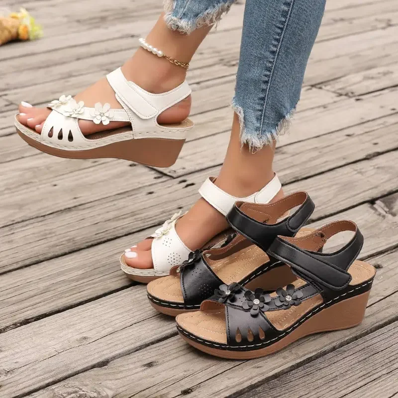 

Womens Flower Wedge Sandals 2025 Summer Platform Sandalias Mujer Chunky Heel Open Toe Beach Shoes Casual Outdoor Sandals