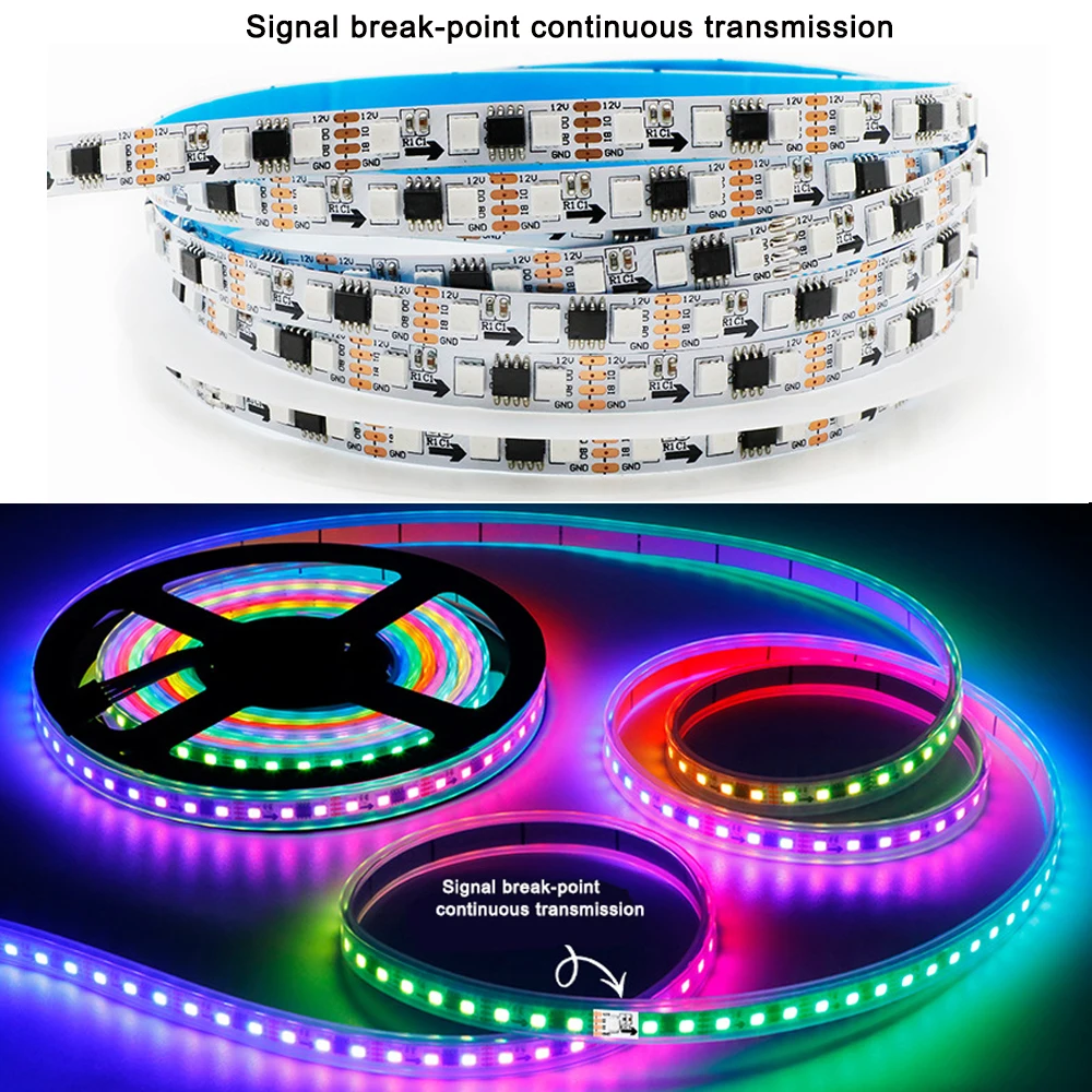 5M 24V 12V MT16703 Pixel RGB LED Strip 60leds 4Pin Dual-Signal Addressable Programmable Similar WS2815 Full Color Tape 3535 SMD