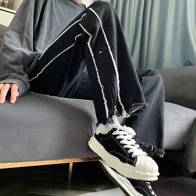 

Мужские джинсы 300 Pou, очень большие, в американском ретро-стиле, с потертостями, на молнии, прямые, широкие штанины, модные, брендовые, Ins