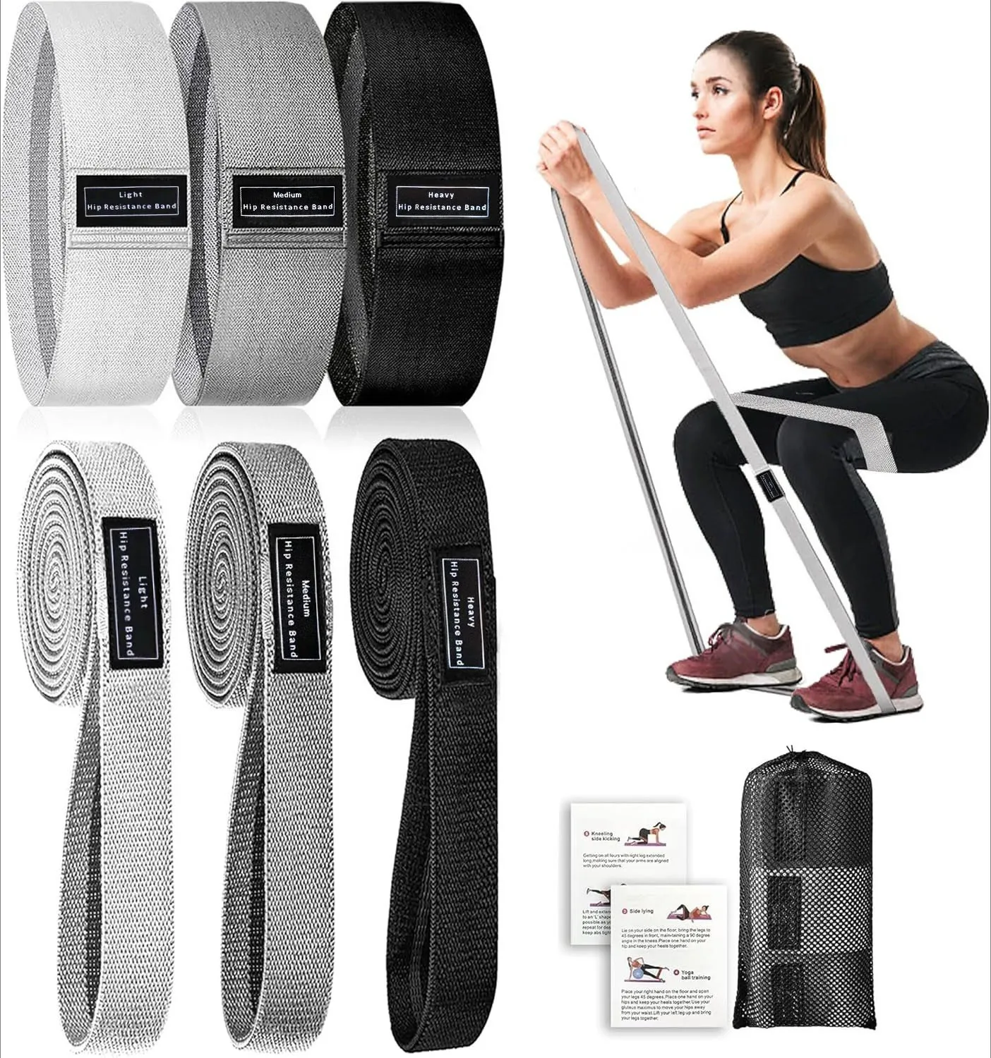 Fabric Resistance Bands for Working Out, Non-Slip Exercise Bands, Fabric Booty Bands for Home, Fitness, Pilates, Stretching