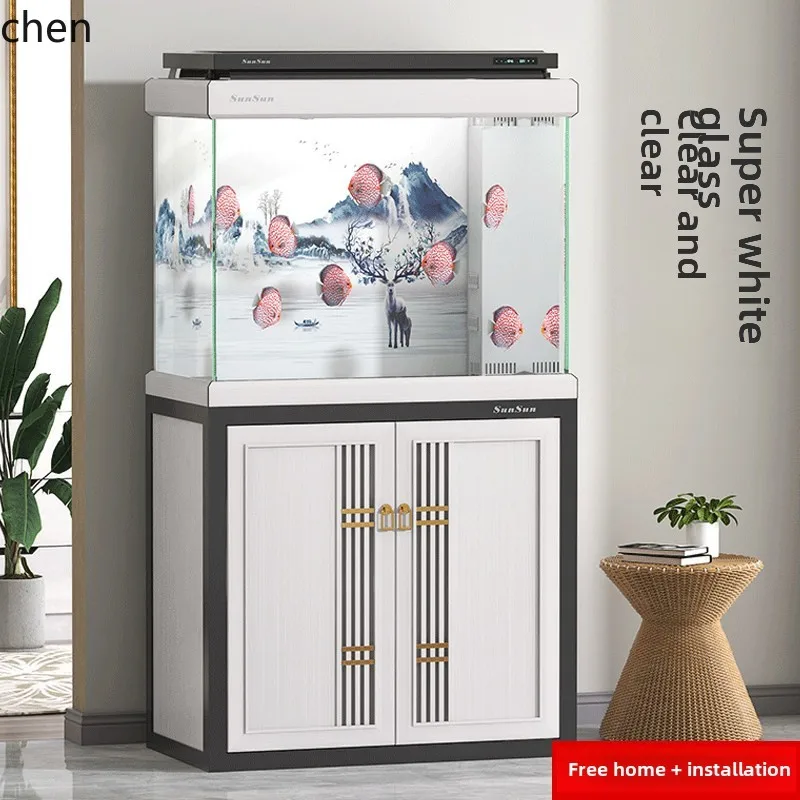 ZML fish tank large ecological ultra-white arowana tank living room floor aquarium - Image 2