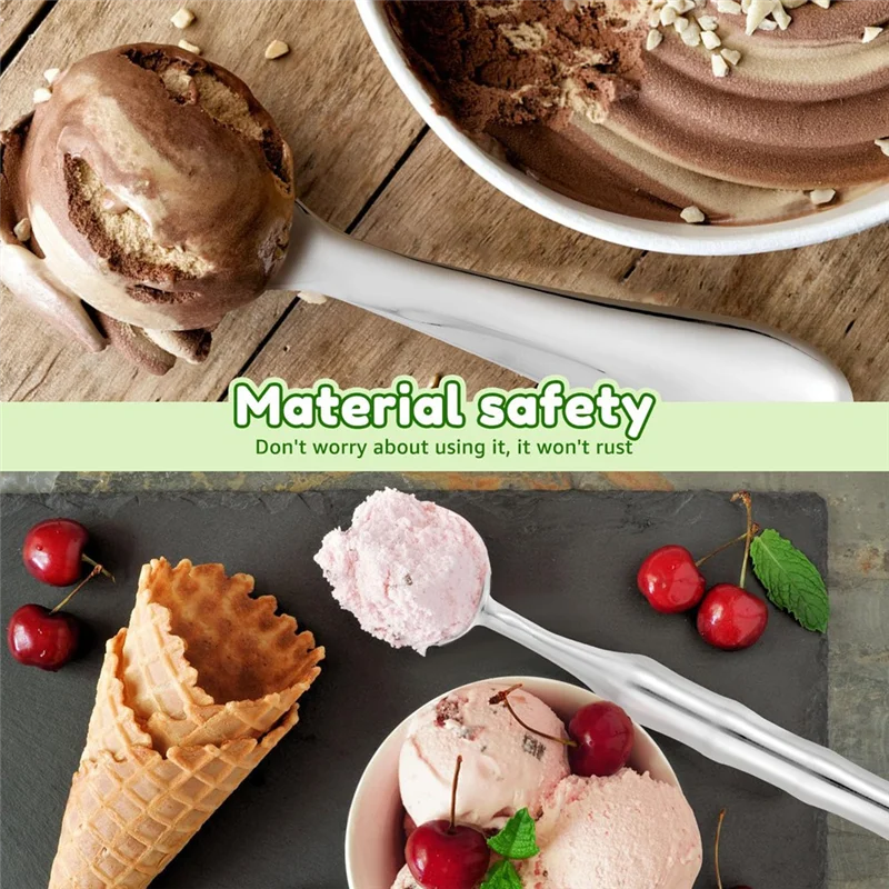 

MCGS-Gelato Scooper 2Pcs Ice Cream Scoop 304 Stainless Steel Dishwasher Safe Spoon For Home Commercial Use