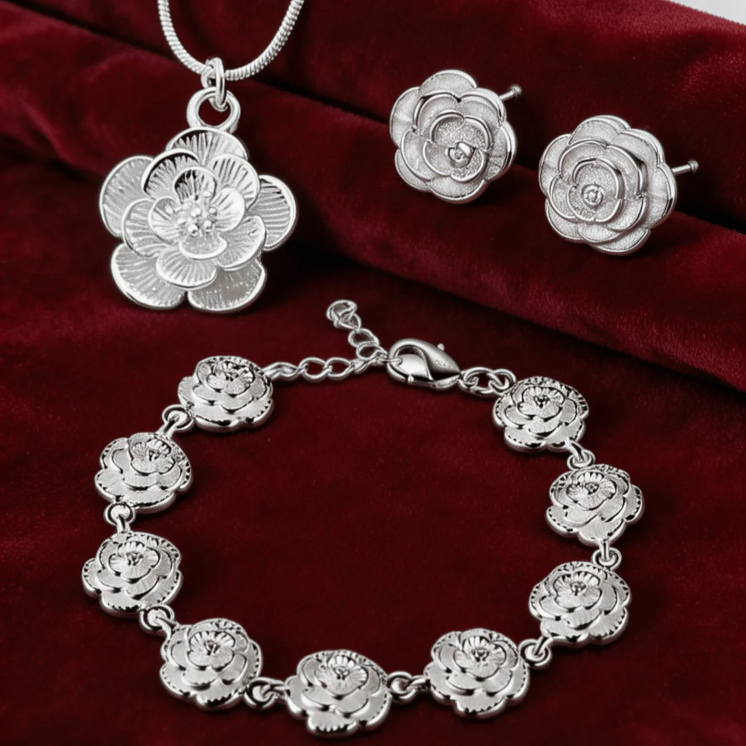 Luxury designer Jewelry Sets 925 sterling silver charms flowers Necklaces earrings Bracelets for Women gift boutique accessories