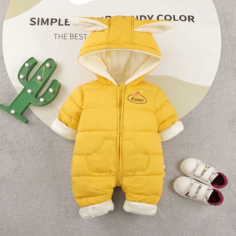 Baby Clothes Newborn autumn Winter Clothing Go Out Fleece-lined Thickened Cute Warm Baby Hahi Open-crotch Onesie Hooded Romper