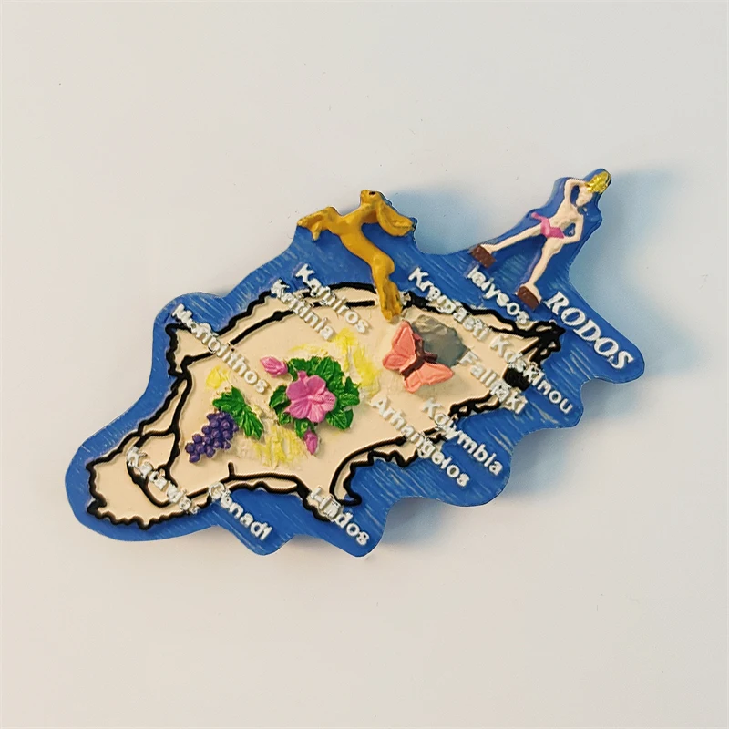 Greece，Aegean Sea，Rhodes，Map，3D Stereoscopic，Tourism Souvenirs，Resin painting，Decoration home，Collection，Refrigerator magnets