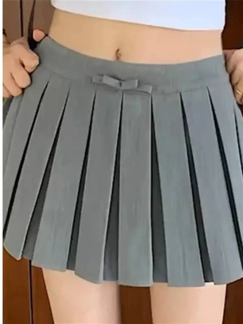 

Новая летняя женская мини-юбка 2026 года с высокой талией, плиссированная, с бантом, однотонная, приталенная, классическая, универсальная, в стиле Sweet Style YQTF