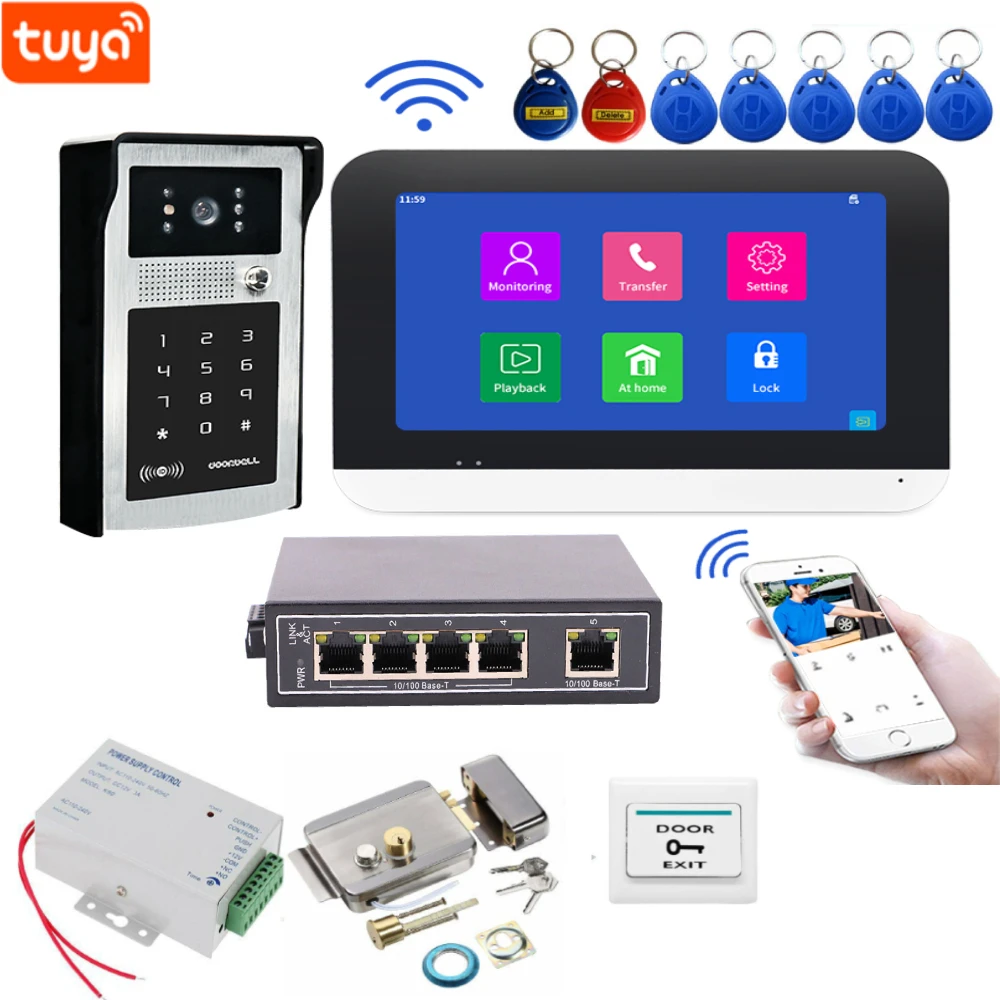 

7 inch Touch Screen Monitor WiFi Tuya Video Doorbell Outdoor Door Bell Waterproof IP65 Intercom Inductive Card Unlock Door Phon