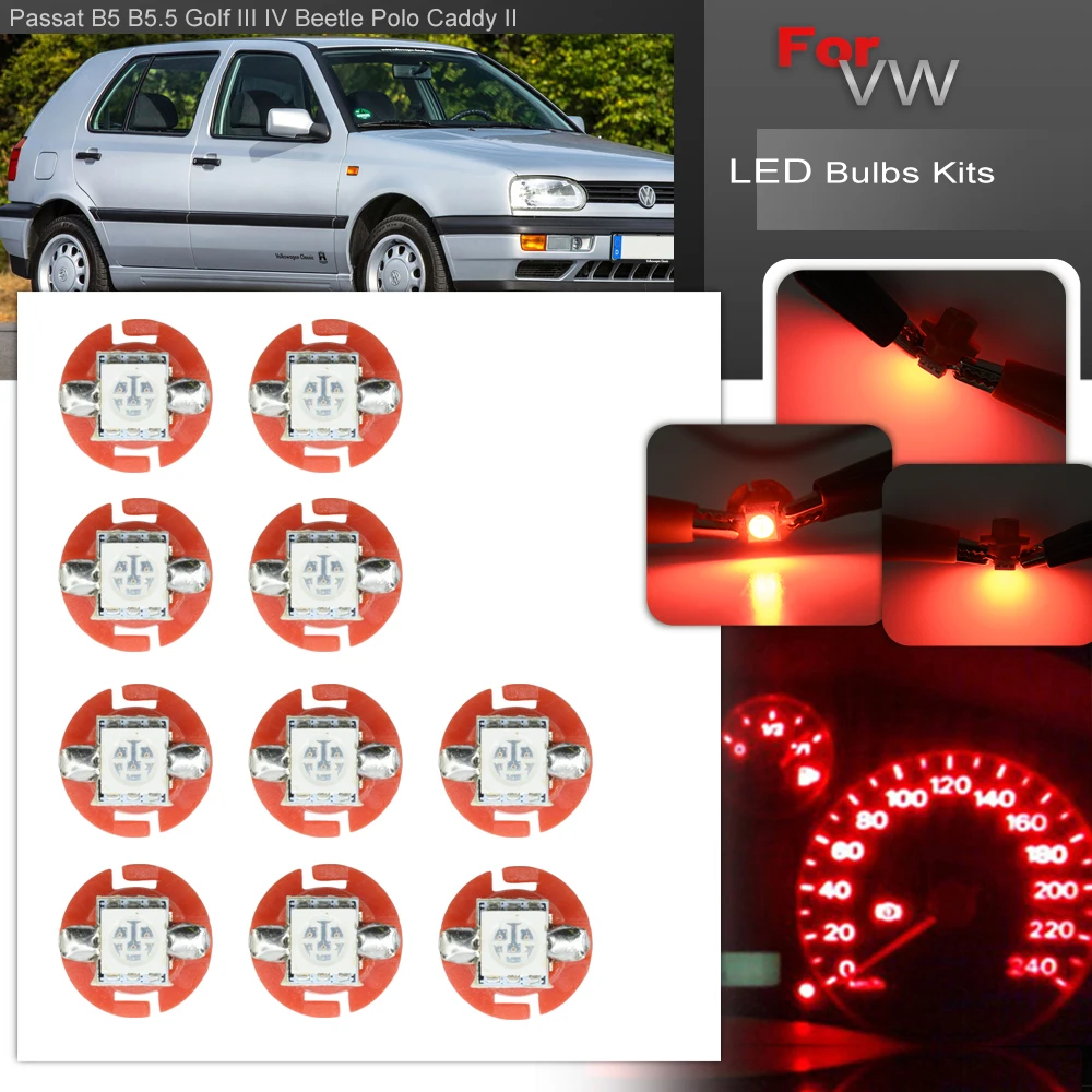 For VW EuroVan Passat B5 B5.5 Golf MK3 MK4 Jetta MK3 MK4 Beetle Led Car Gauge Speed Dash Bulbs Instrument Panel Cluster Light