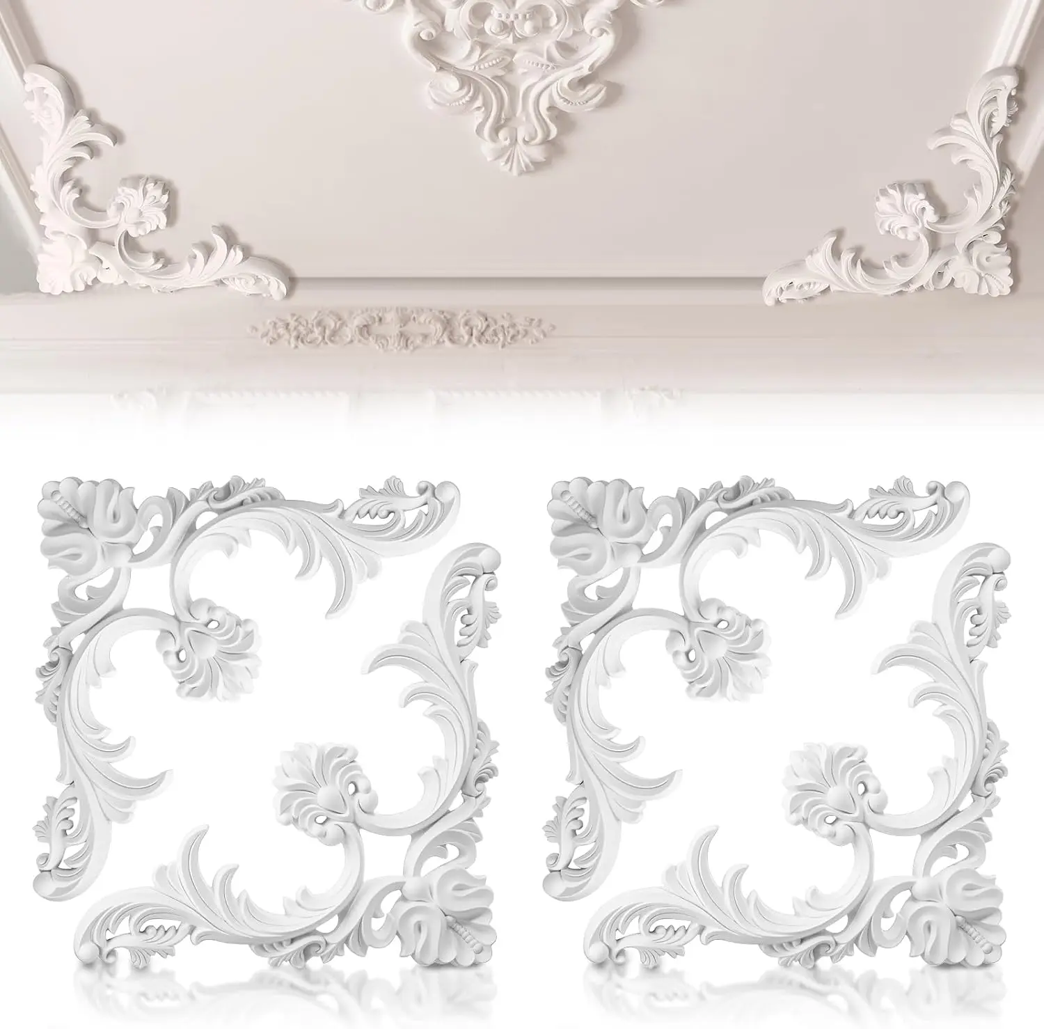 

PU Ceiling Molding Corners Murals Trim Wall Molding Kit Medallion Ceiling with Flowers Pattern Decorative Panels for Wall