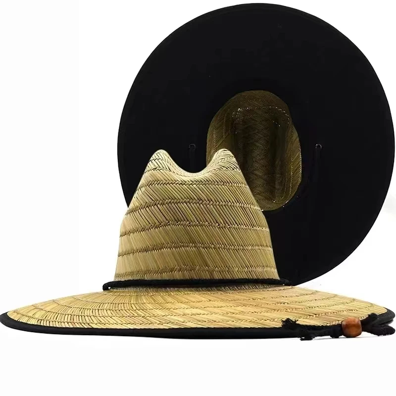 Men Women New Handwork Lifeguard Hat Straw Summer Beach Sun hat Outdoor Summer Wide Brim Panama Straw Girl Summer Hat