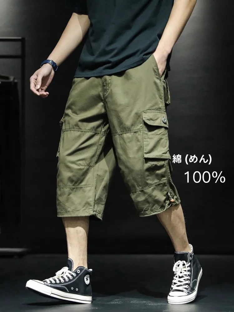 

Loose Fit Men's Cotton Cargo Shorts Casual Summer Straight Leg Camouflage Workwear Multi-Pocket Trendy Mid-Waist Pants