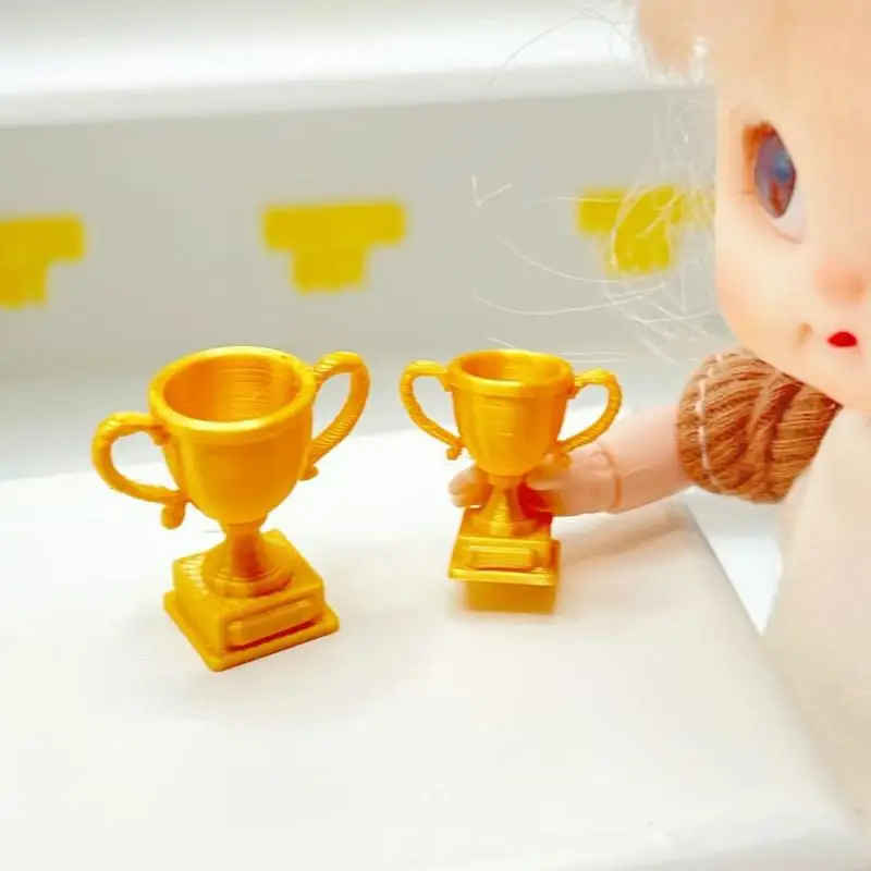 Mini Golden Trophy Miniature Toy Exquisite Pattern Ornament for Dollhouse Diorama Scene Making Desktop Mini Decor Accessories