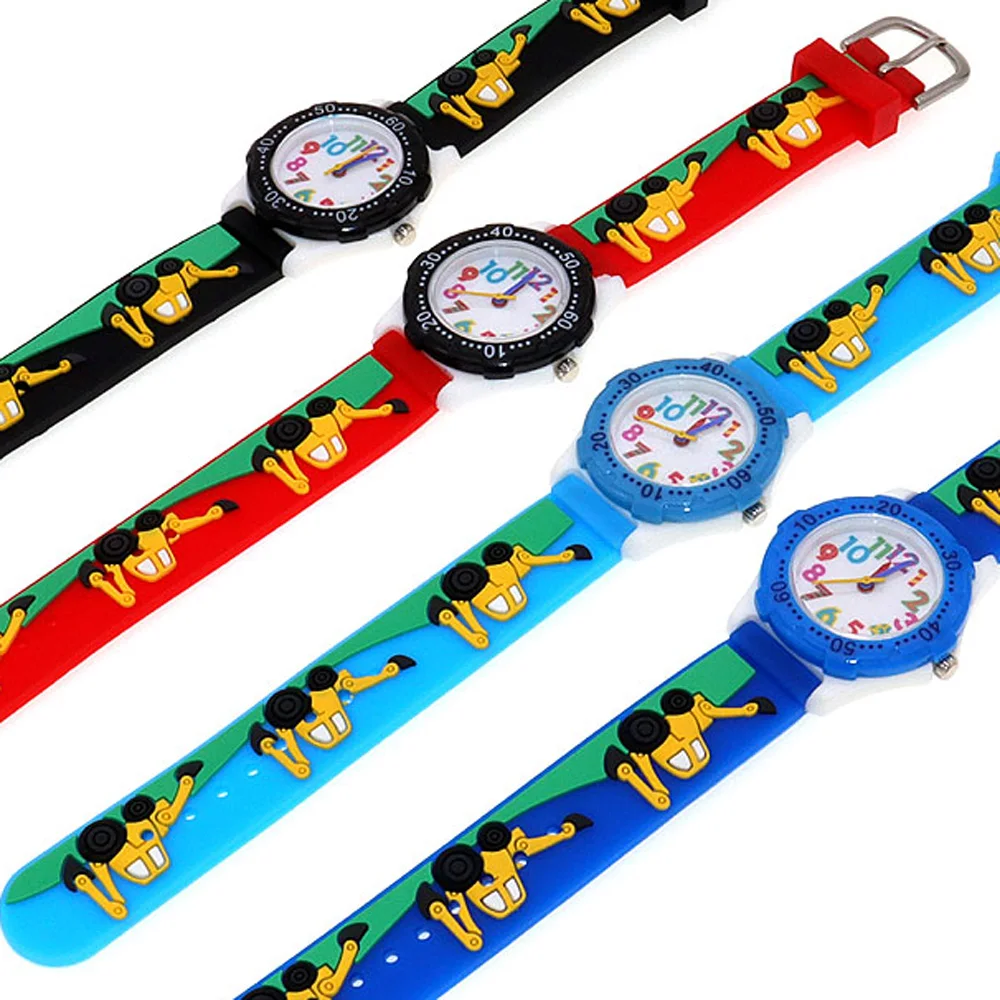 Cartoon Watches Colorful Dial Children Boys Girls Watch Kids Watches Boys Digital Watch Quartz Wristwatch Digger Silicone Strap