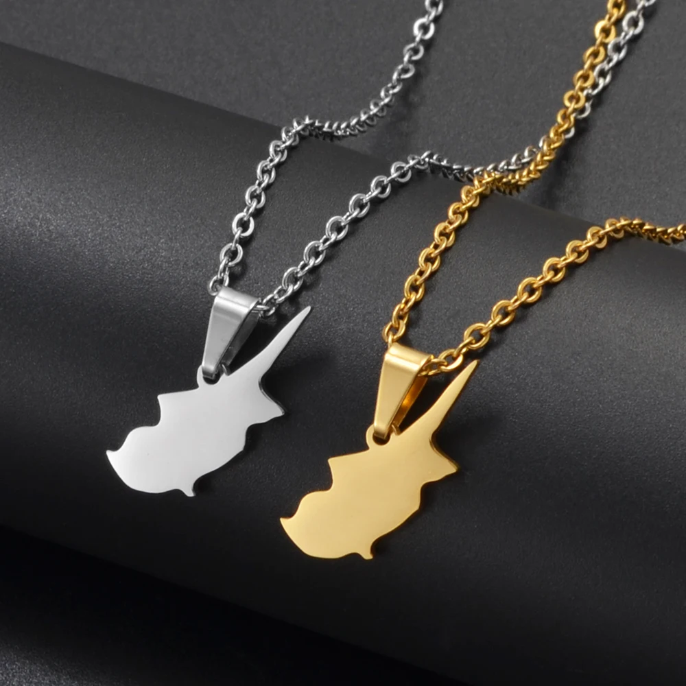 Anniyo Cyprus Map Pendants Necklaces for Women Stainless Steel Jewelry  @335321