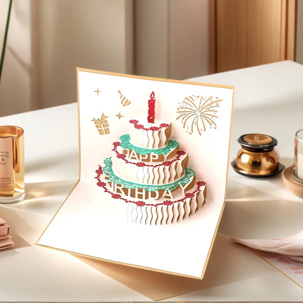 LED ثلاثية الأبعاد كعكة عيد ميلاد بطاقة مع مغلف لطيف هدية بطاقة المعايدة الموسيقية عيد ميلاد نعمة بطاقة لفتاة طفل زوجة بطاقات بريدية