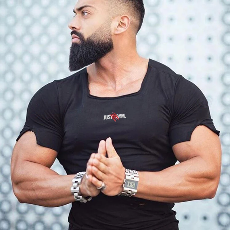 Mens Fashion Clothing Bodybuilding Gym Sports Vintage Hole Fitness Tshirt Extend T Shirt Casual Short Sleeve Slim Fit T-shirt