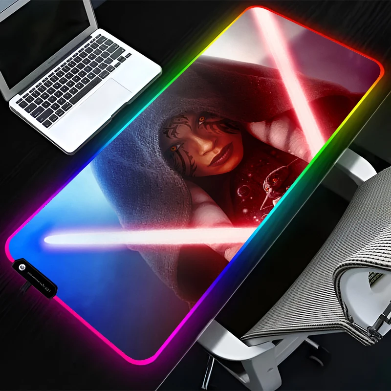 

Коврик для мыши Ahsoka Tano RGB, большой игровой эргономичный коврик для мыши, компьютерная клавиатура, офисный Настольный коврик, аксессуары для ноутбуков и настольных компьютеров XXL