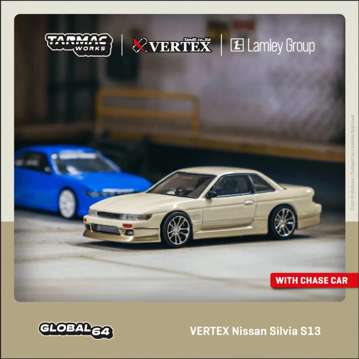 Tarmac Works 1:64 Toy Model Car VERTEX Silvia S13 Alloy Vehicle White Gold