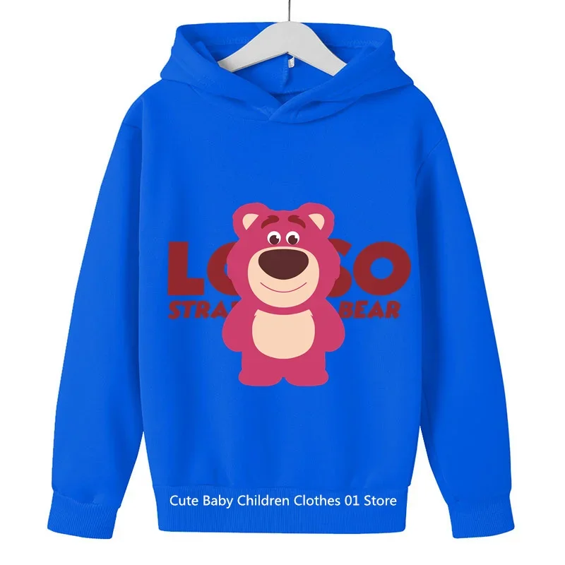 Cartoon Pink Strawberry Bear Kids Hoodie Boys Girls 2024 Fashion Casual Harajuku Hoodie