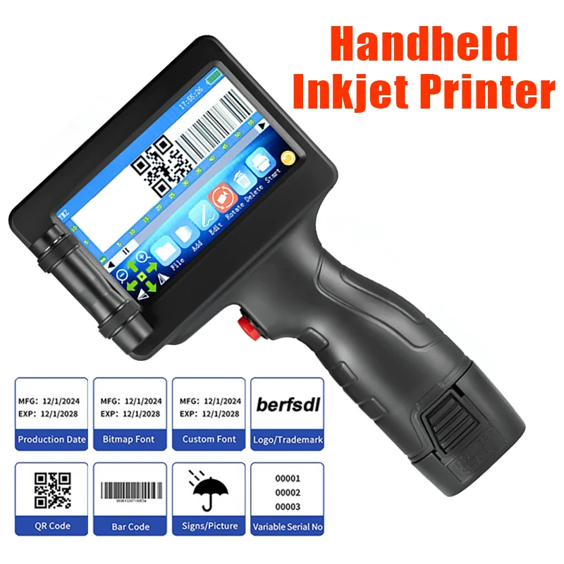 

Портативный мини-сплит-принтер 12,7 мм, ручной струйный принтер, 28 языков, нешифрованный QR-штрих-код, изображение, логотип, машина для кодирования даты