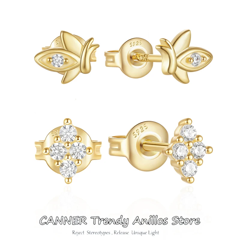 CANNER Dainty zircone orecchini a bottone per le donne Piercing cartilagine Ear Ring Plata 925 Sterling Silver Cute CZ Studs gioiello estetico
