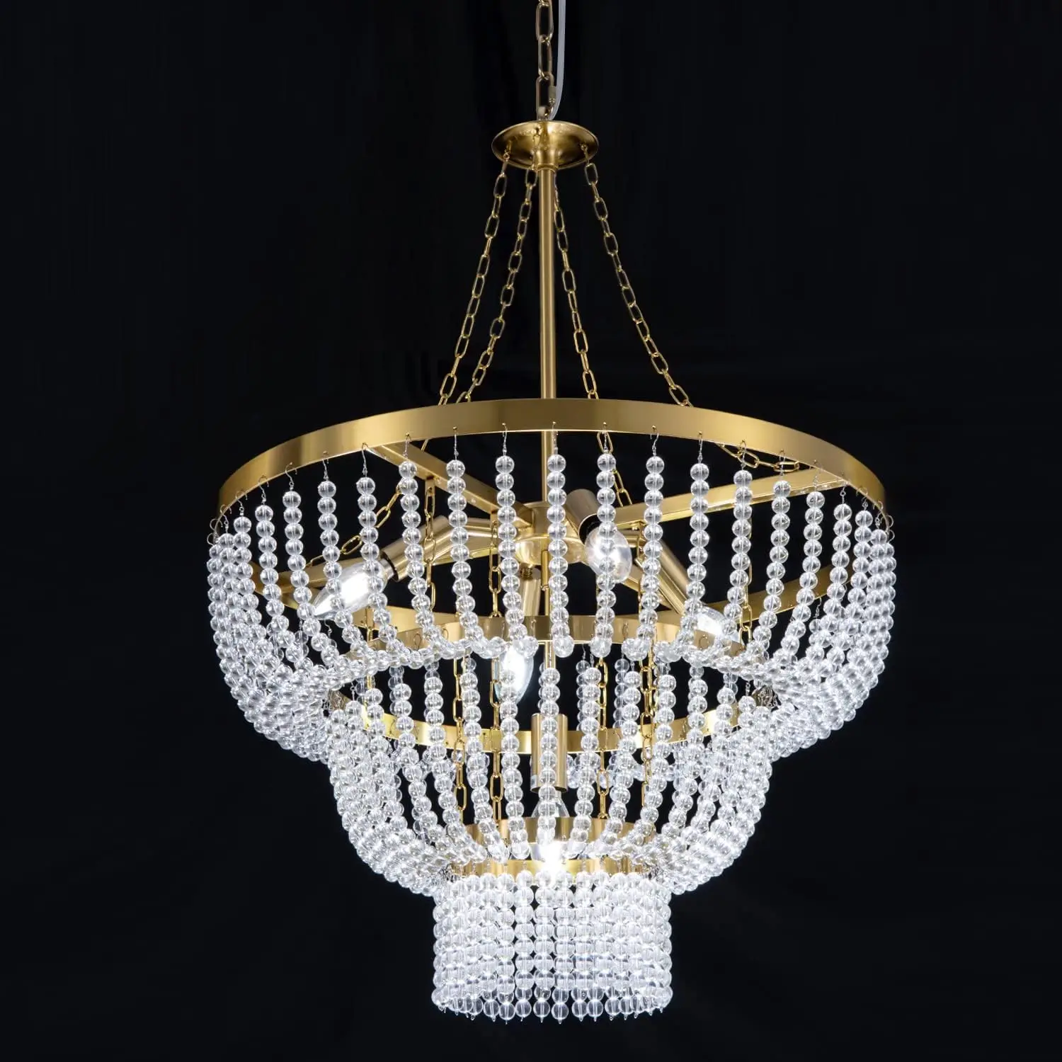 

Bohemian Beaded Chandelier for Dining Room, Modern Gold Pendant Hanging Light 3 Tiers, Boho Crystal Chandelier for Bathroom