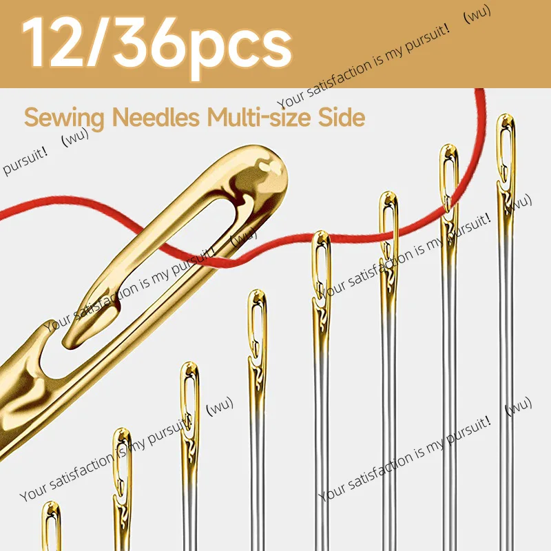 Side opening stainless steel sewing needles, household hand tools, 12/36 pieces.