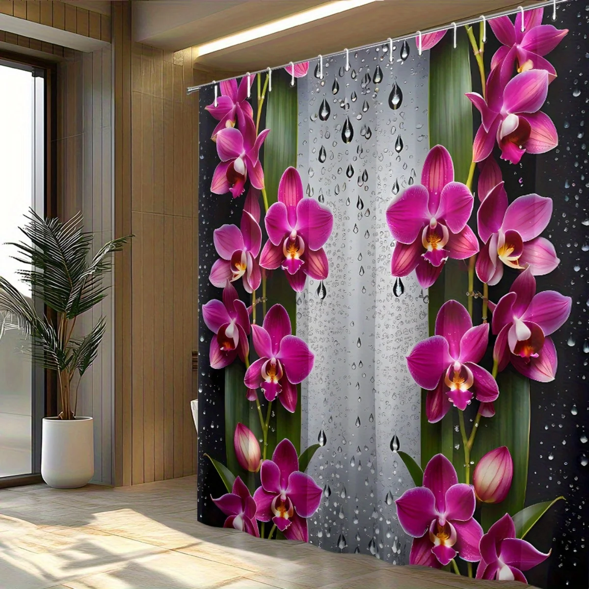 purple orchid flower shower curtain 3d raindrop print modern bathroom decor waterproof with 12 hooks Enhance spatial aesthetics