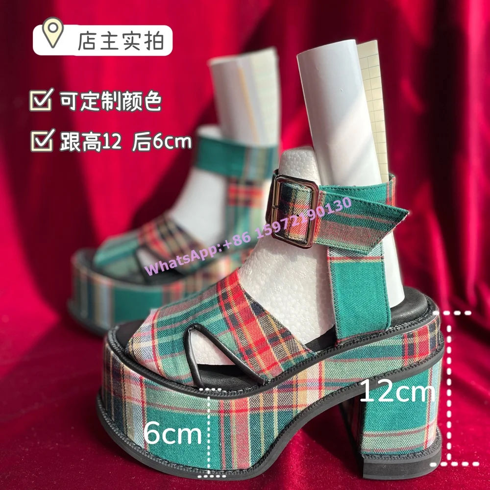 

Check Platform Sandals Buckle Strap Ankle Band Hollow Summer Shoes Chunky Heels Peep Toe Fashion Ladies Party Shoes 2025