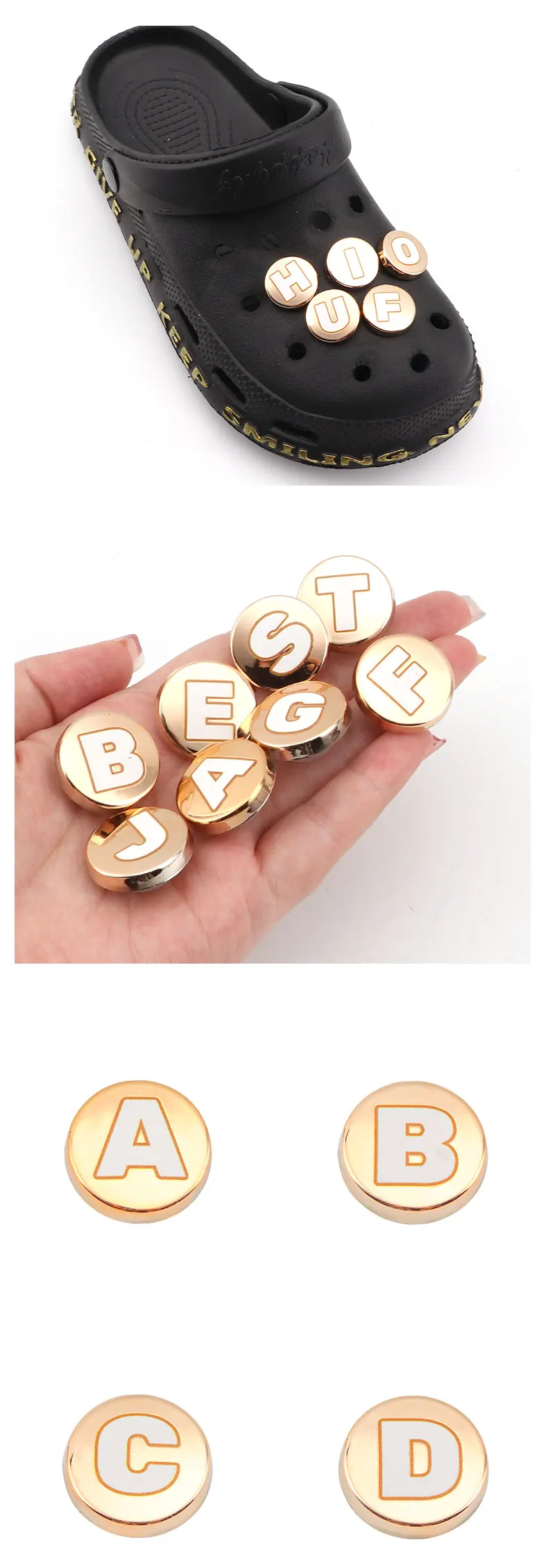 Bling Gold Buchstaben Schuh Charms für Clog Sandalen Schuh Dekoration Alphabet Charaktere Schuhe Pins für Junge Mädchen Männer Frauen 1PCS – Detail 7